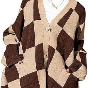 Nwot Dressed In Lala Love You Brown And Latte Checkerboard Cardigan